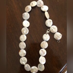 17" 11-12mm White Coin Shape Freshwater Pearl Necklace